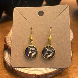 Hand Crafted Gold and Blue Design Earrings